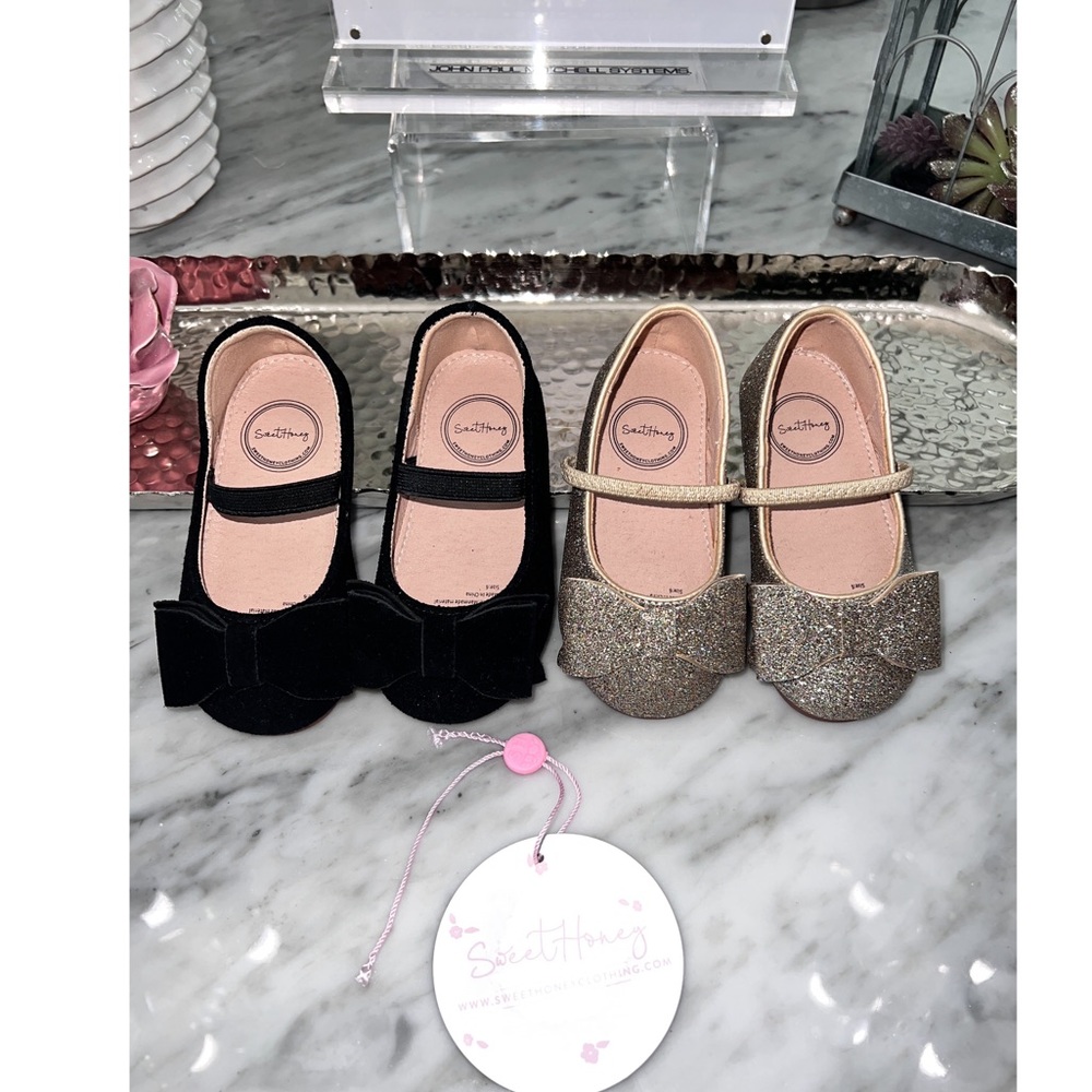 Sweet Honey clothing toddler girl black suede bow shoes 6